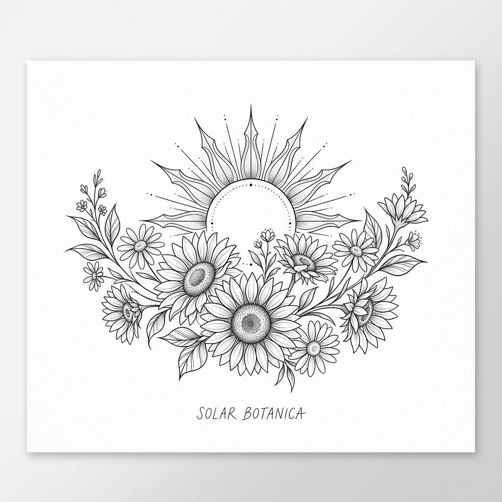 sun-tattoo floral intertwined sun