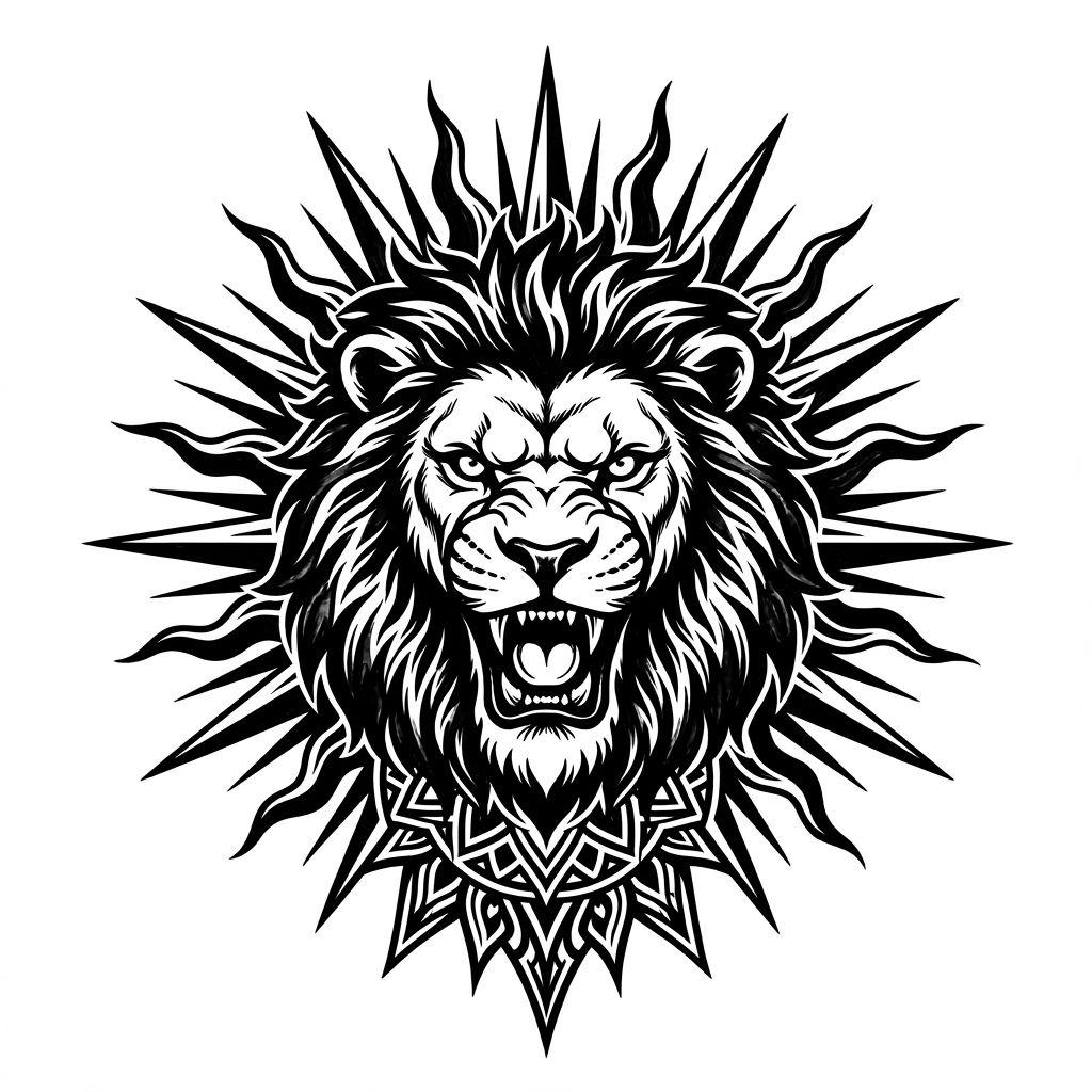 sun-tattoo blackwork sun lion