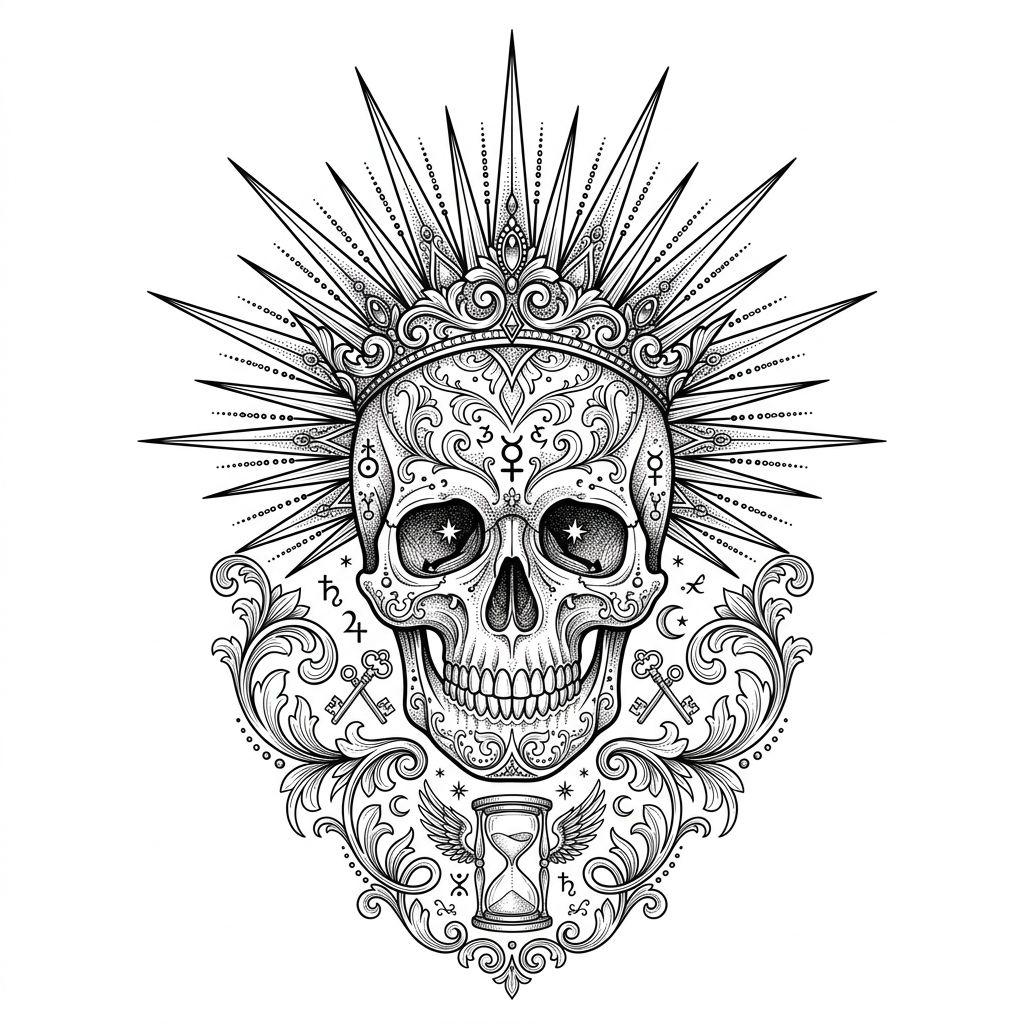 sun-tattoo ornamental sun skull