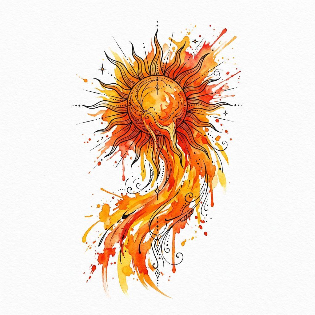 sun-tattoo vibrant watercolor sun