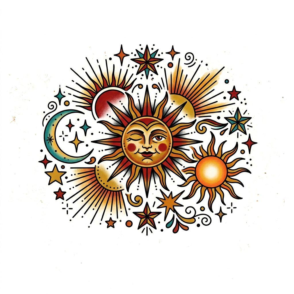 sun-tattoo vintage patchwork suns