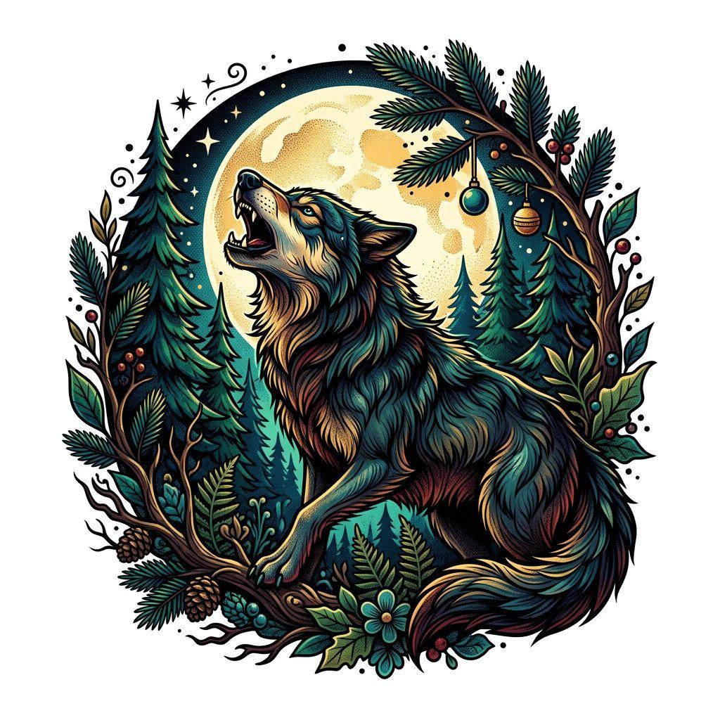 wolf-tattoo neo-traditional wolf in the forest