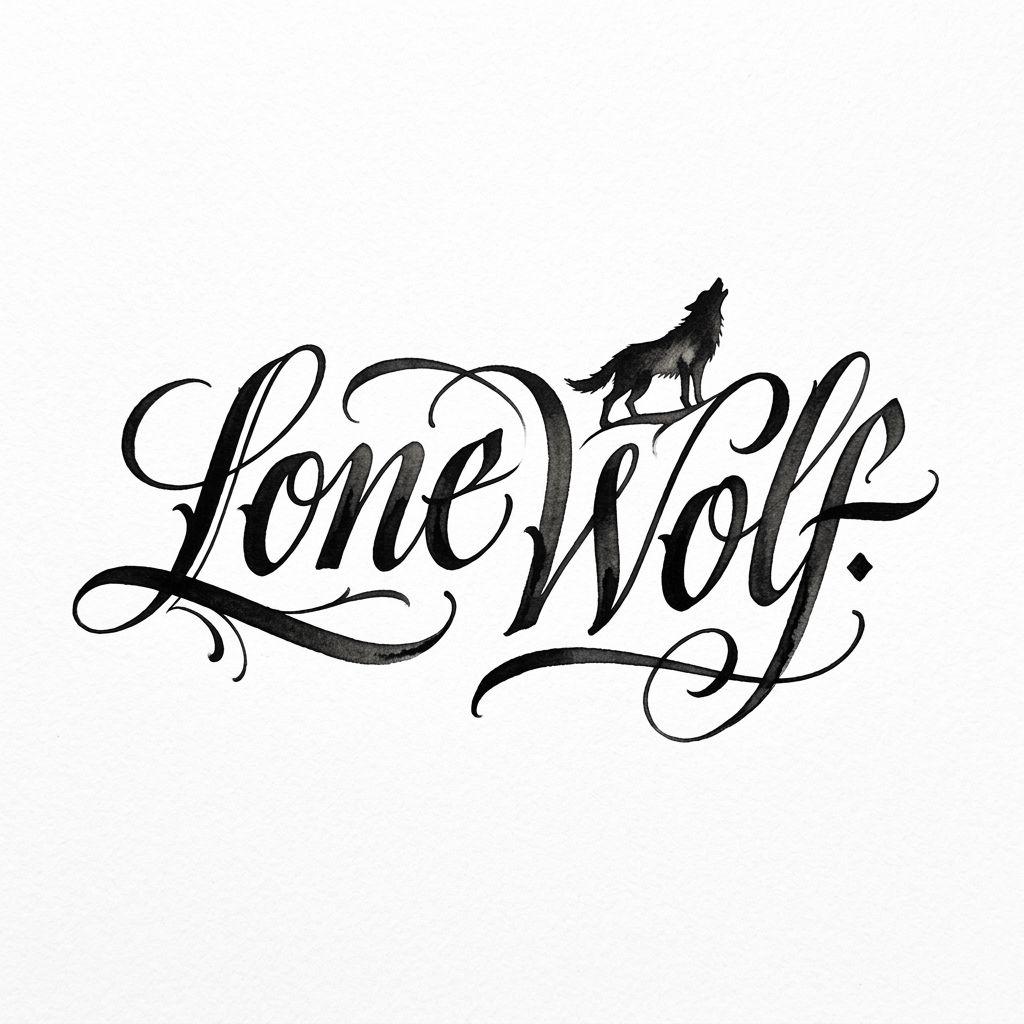 wolf-tattoo 'lone wolf' lettering