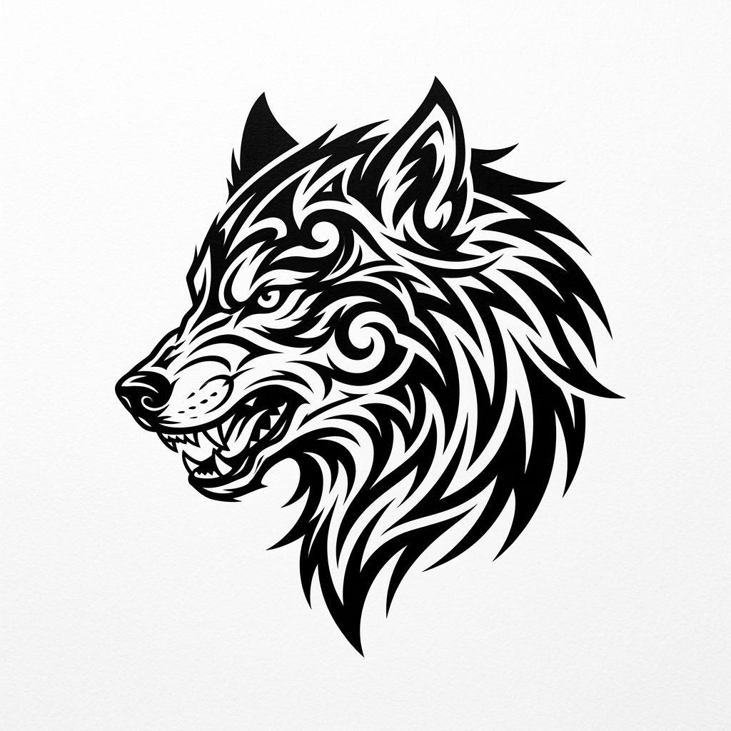 wolf-tattoo modern tribal wolf