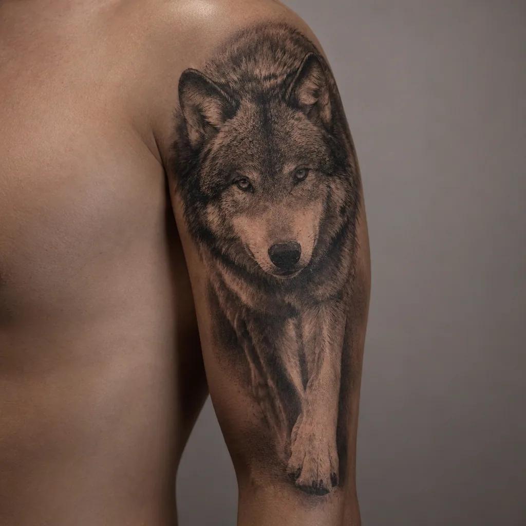 arm-tattoo realistic wolf