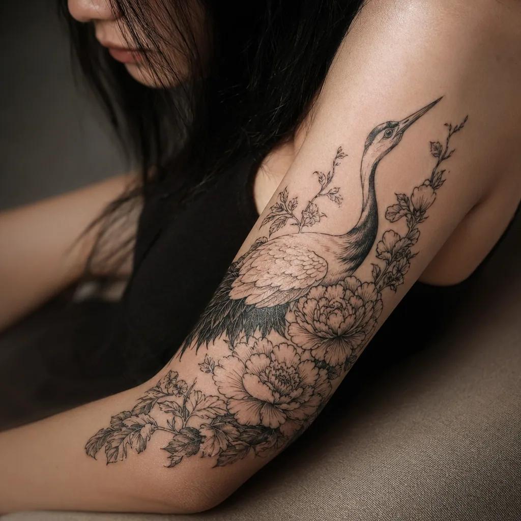 women's arm tattoo flowered skull, realistic photo on skin