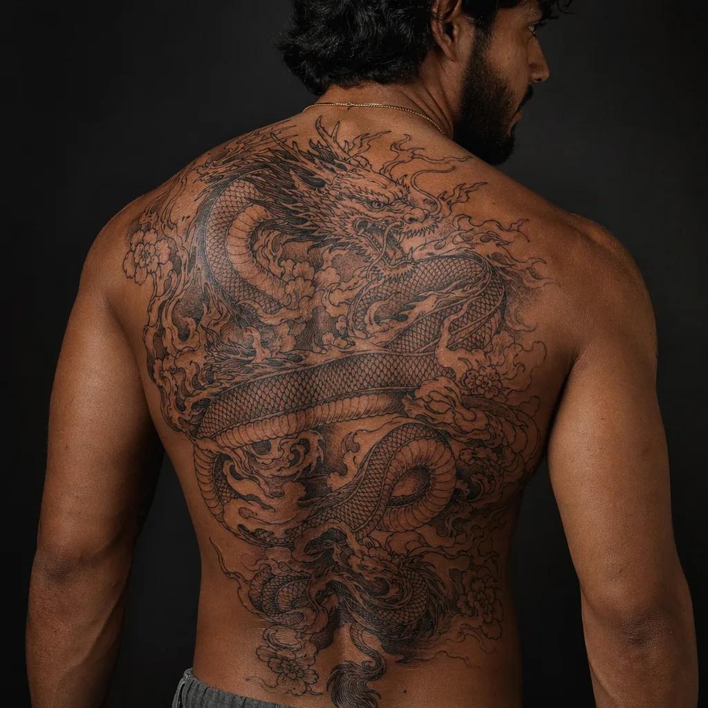 back-tattoo coiling japanese dragon