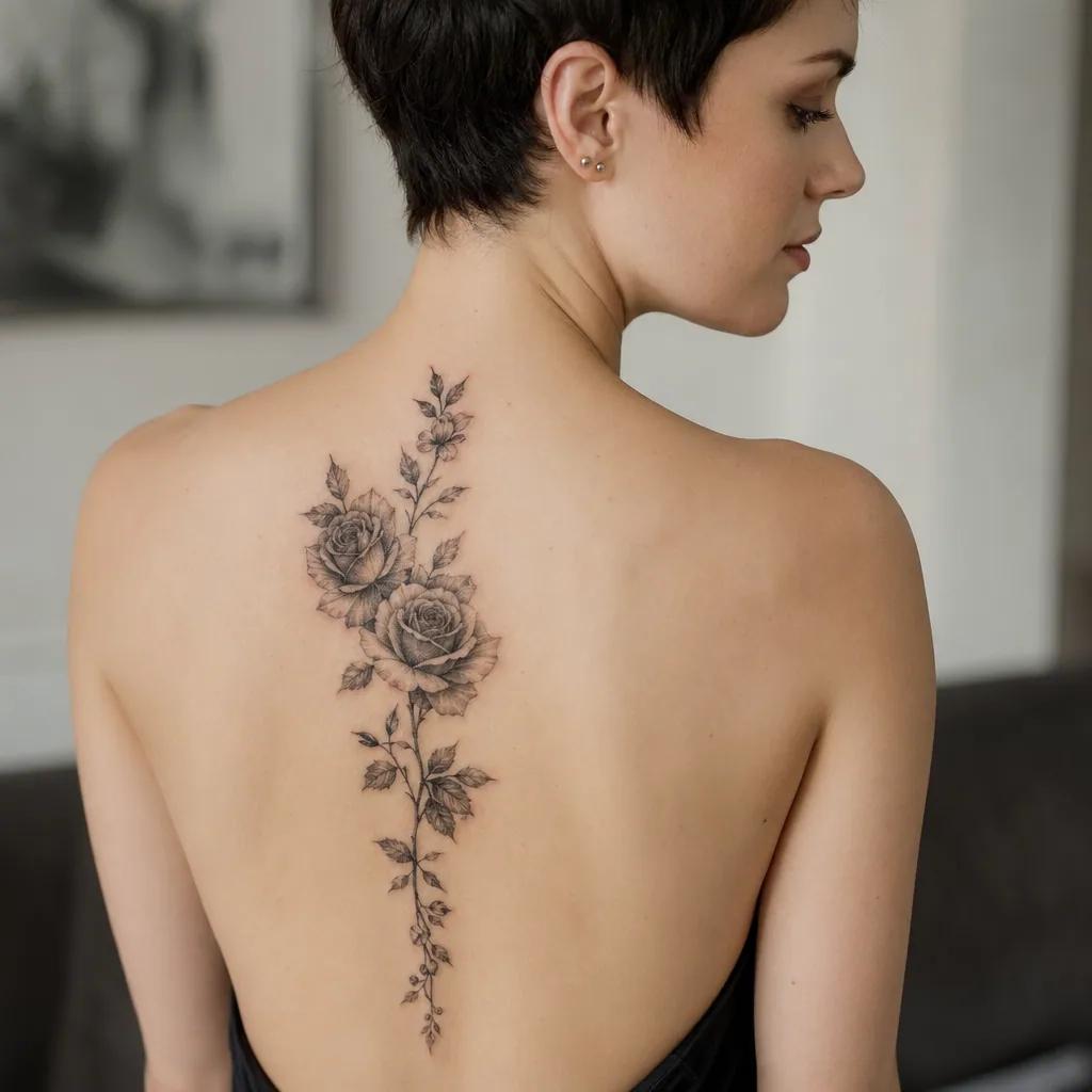 back-tattoo falling roses