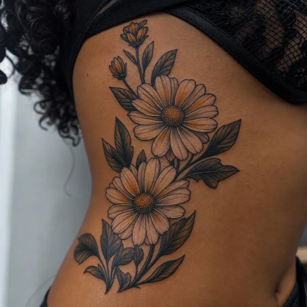 best friend-tattoo daisies in neo-traditional