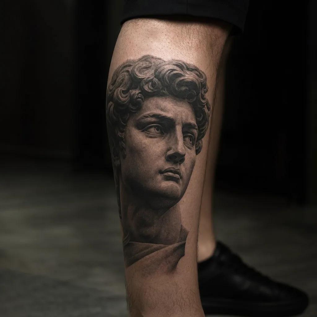calf-tattoo blackwork composition