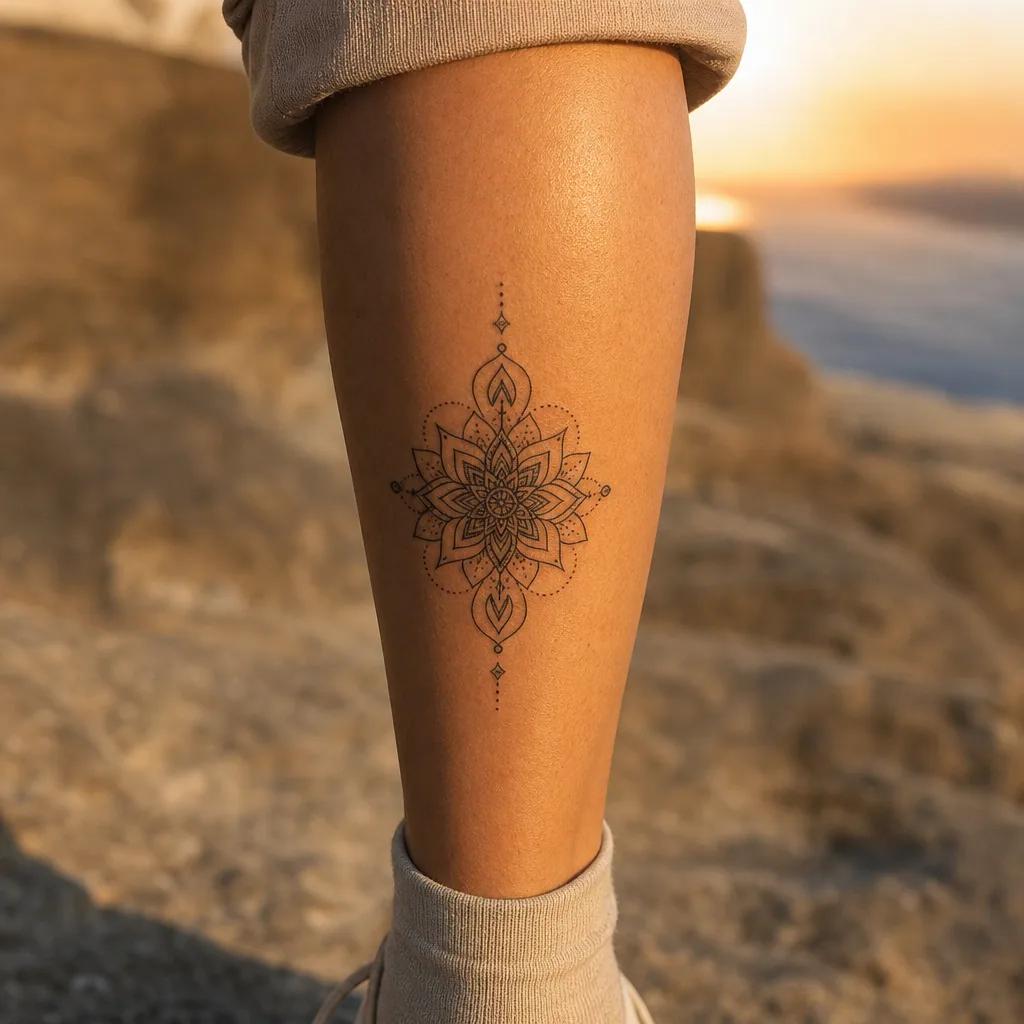 calf-tattoo geometric wolf