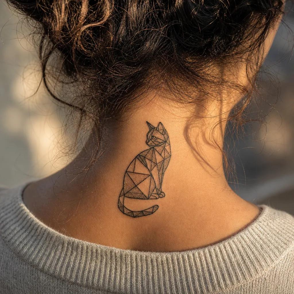 idée tatouage chat chat geometrique facette