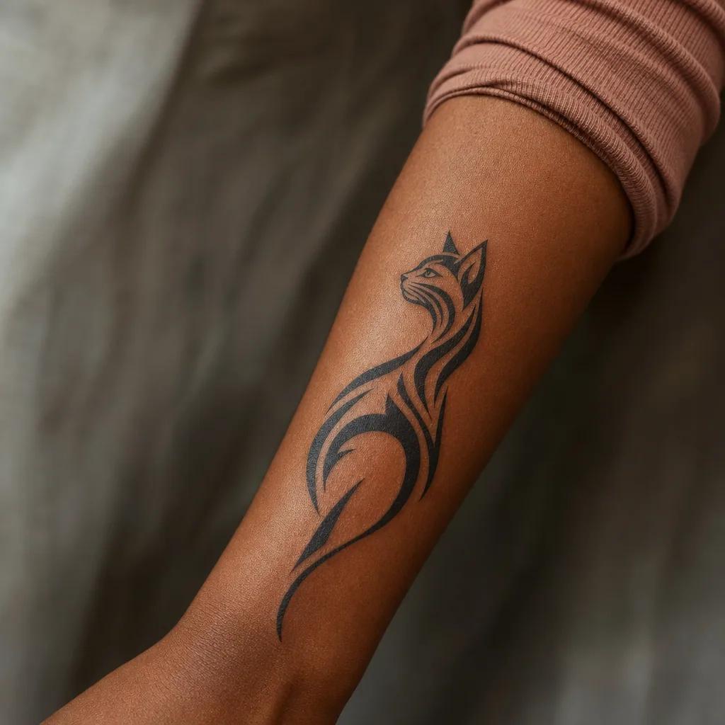 idée tatouage chat chat tribal moderne