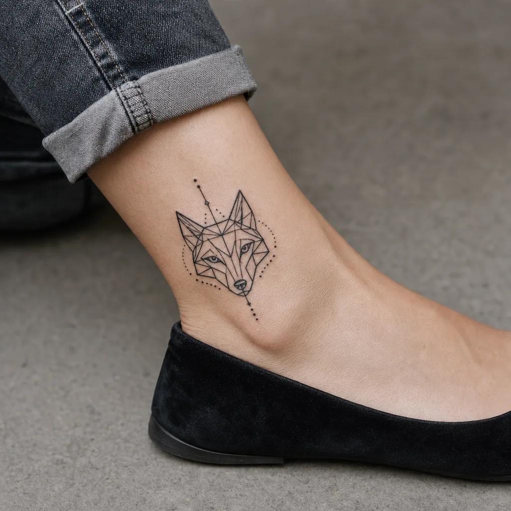 idée tatouage cheville loup géométrique