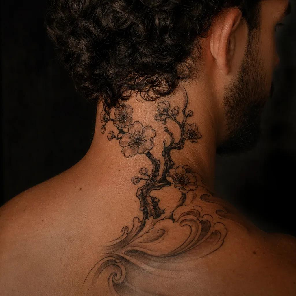idée tatouage cou cou japonais cerisier