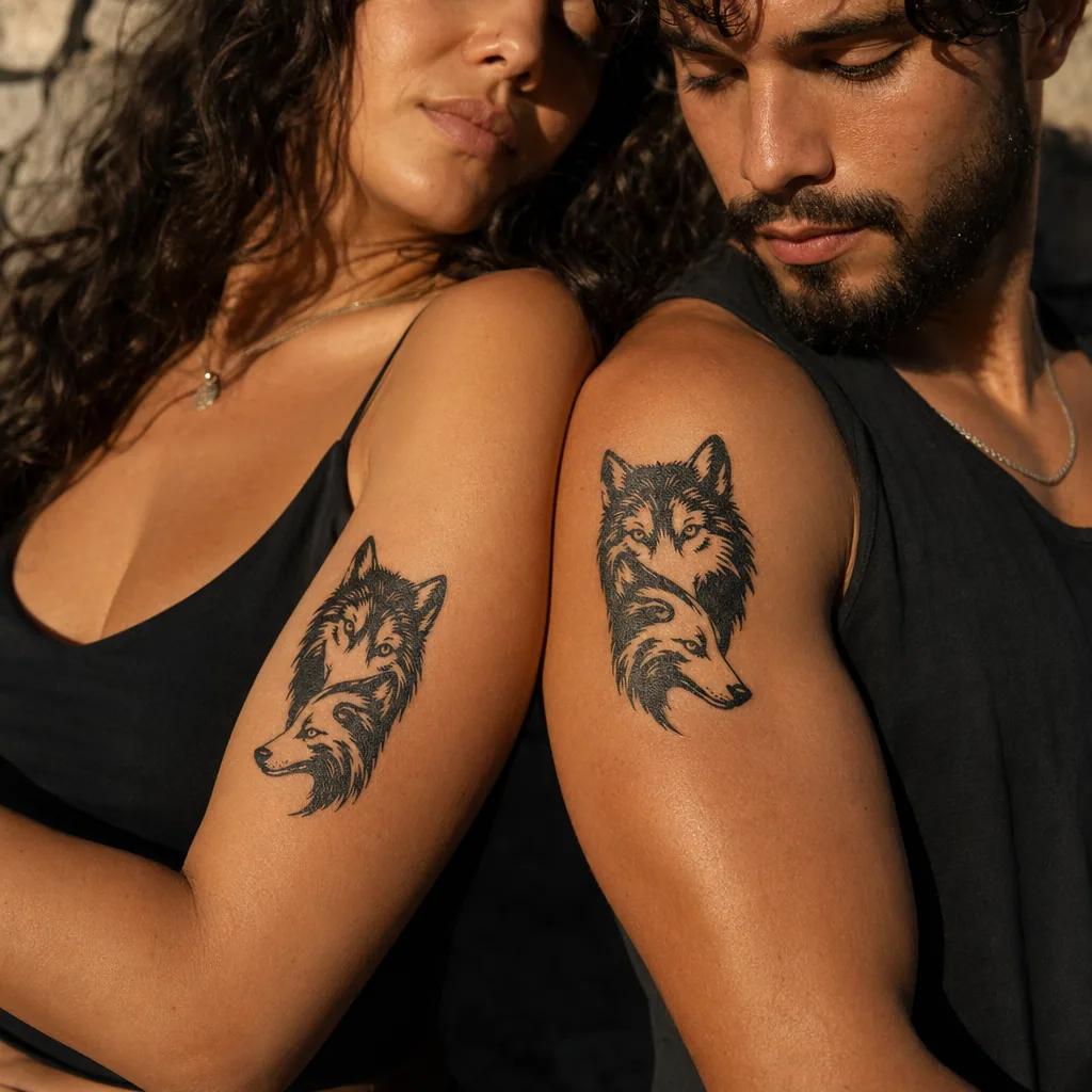 couple-tattoo wolf and she-wolf blackwork
