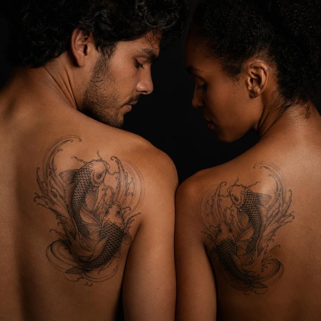 couple-tattoo koi carp as a pair