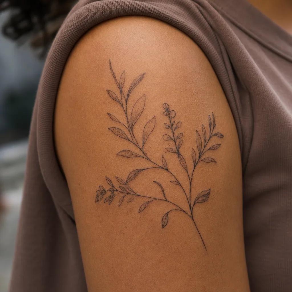 cover-up tattoo fineline cover-up mit pflanzen, realistic photo on skin