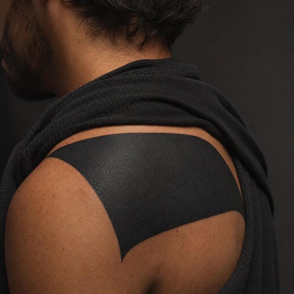 cover-up tattoo dichtes blackwork, realistic photo on skin
