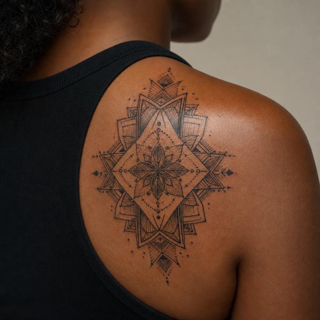 cover-up tattoo geometrisches cover-up, realistic photo on skin