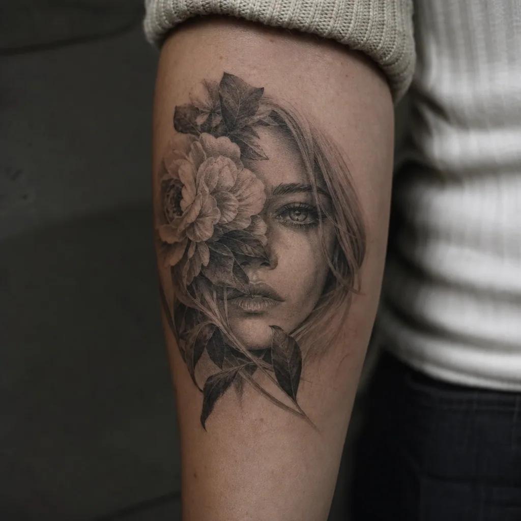 cover-up tattoo realistisches porträt, realistic photo on skin