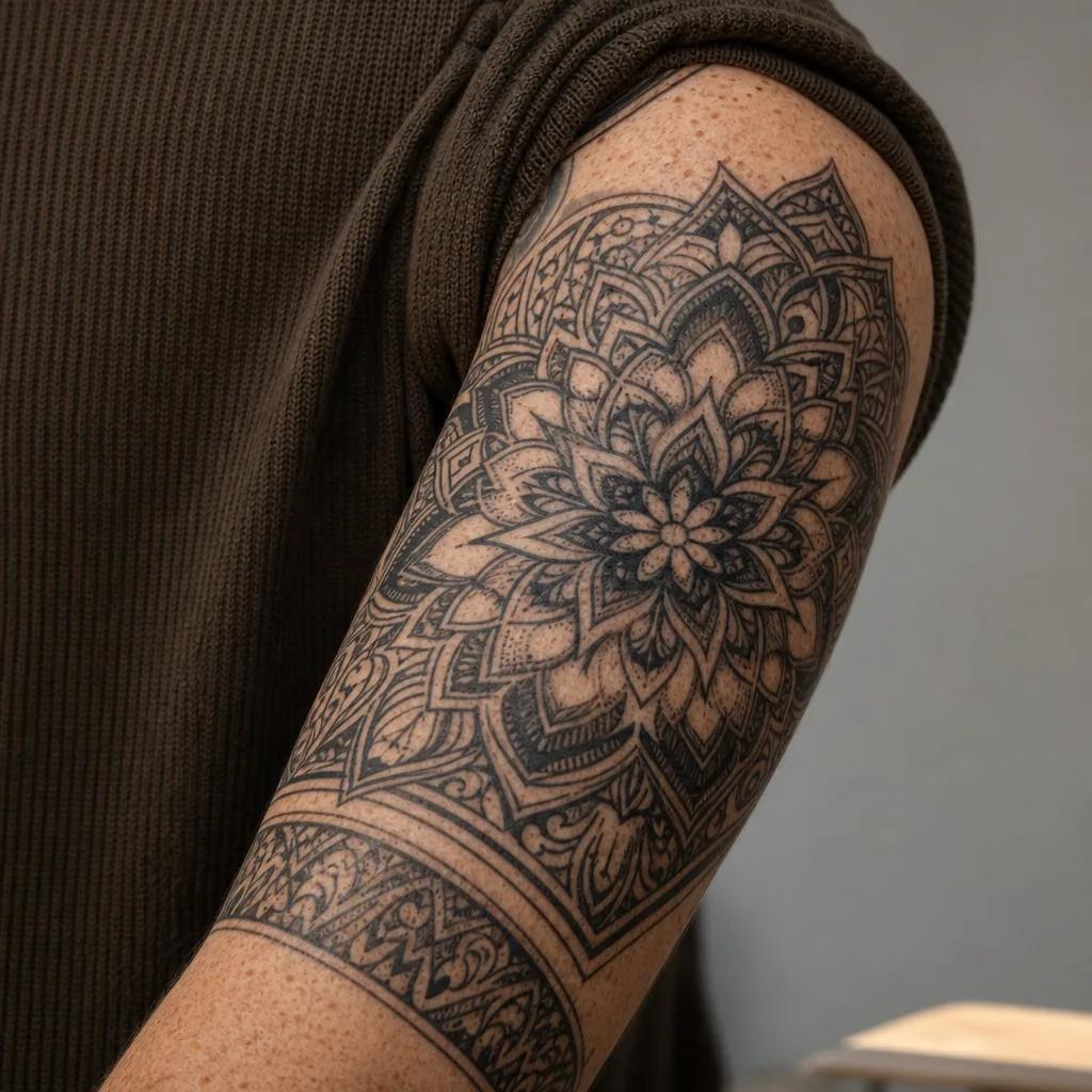 cover-up tattoo ornamentales mandala, realistic photo on skin