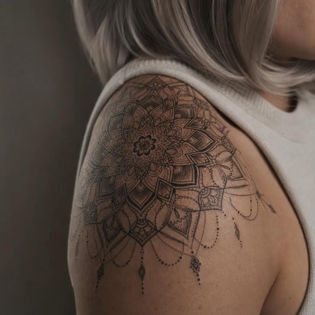 cover-up tattoo ornamentales mandala, realistic photo on skin