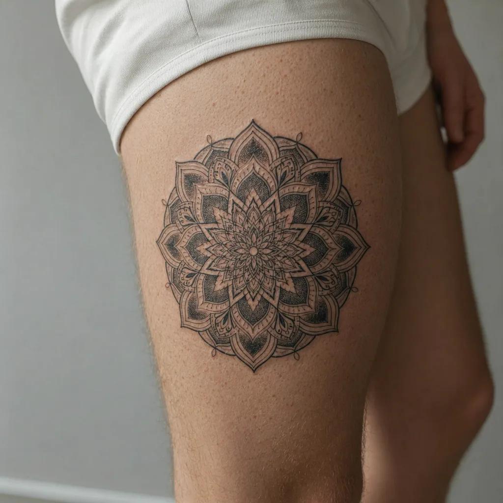 idée tatouage cuisse mandala ornemental