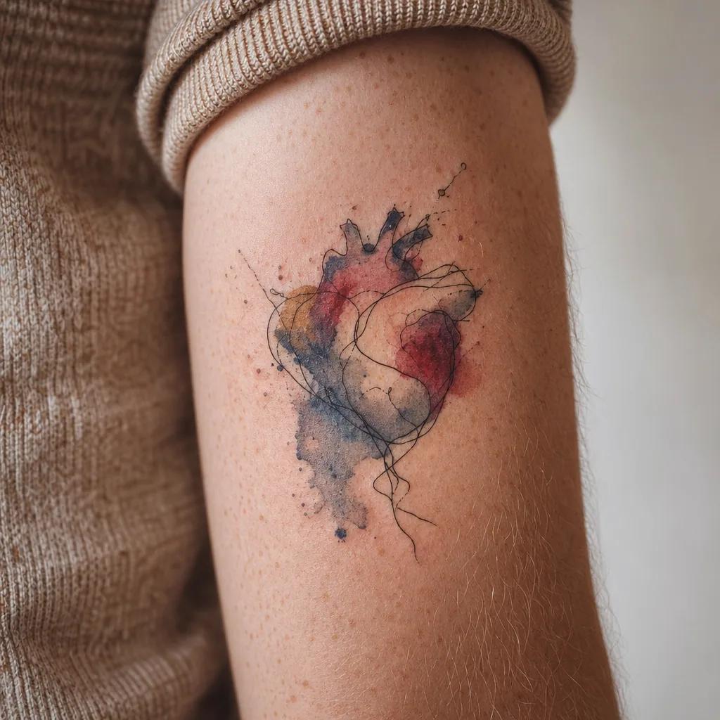 idée tatouage deuil cœur abstrait aquarelle