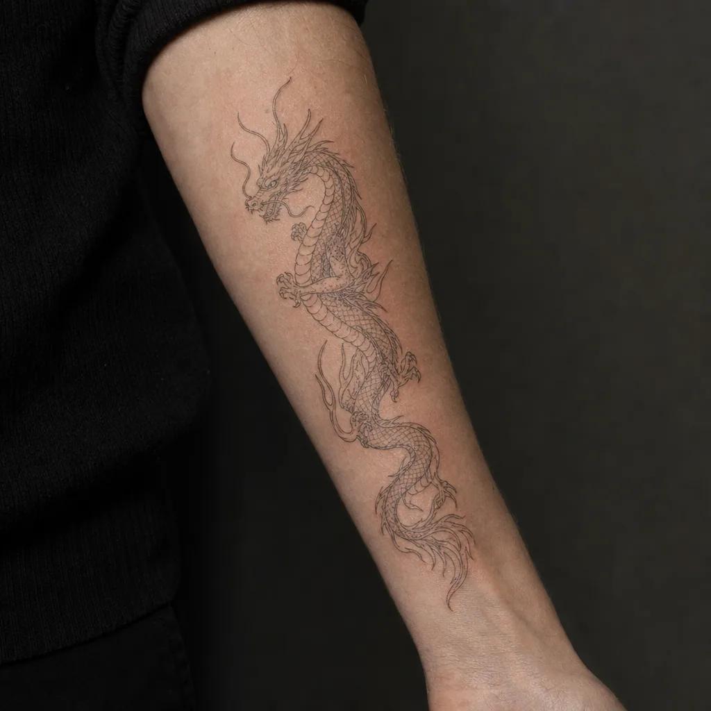 dragon-tattoo oriental fine-line dragon