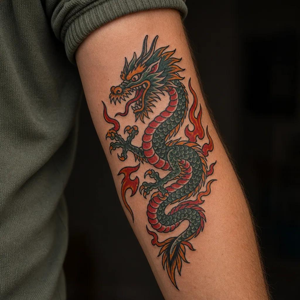dragon-tattoo flaming old-school dragon