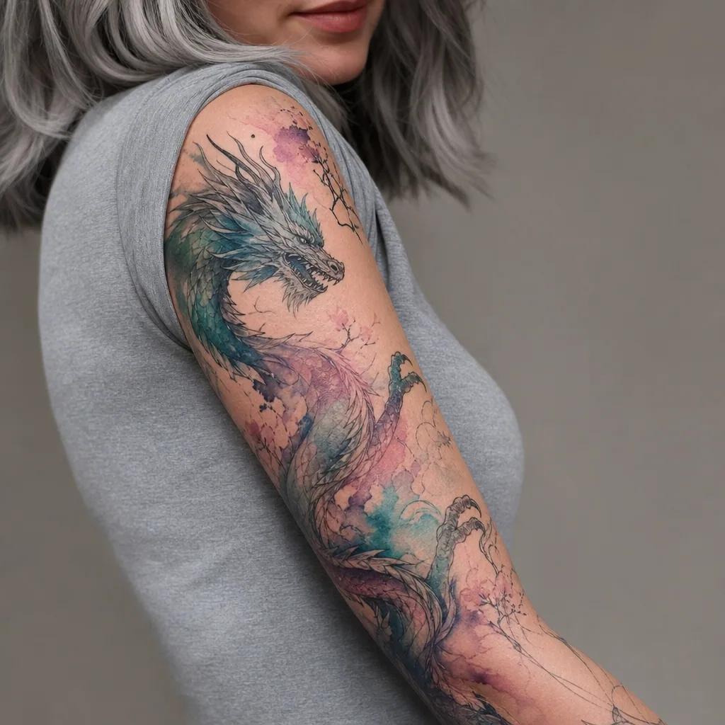 dragon-tattoo vibrant watercolor dragon