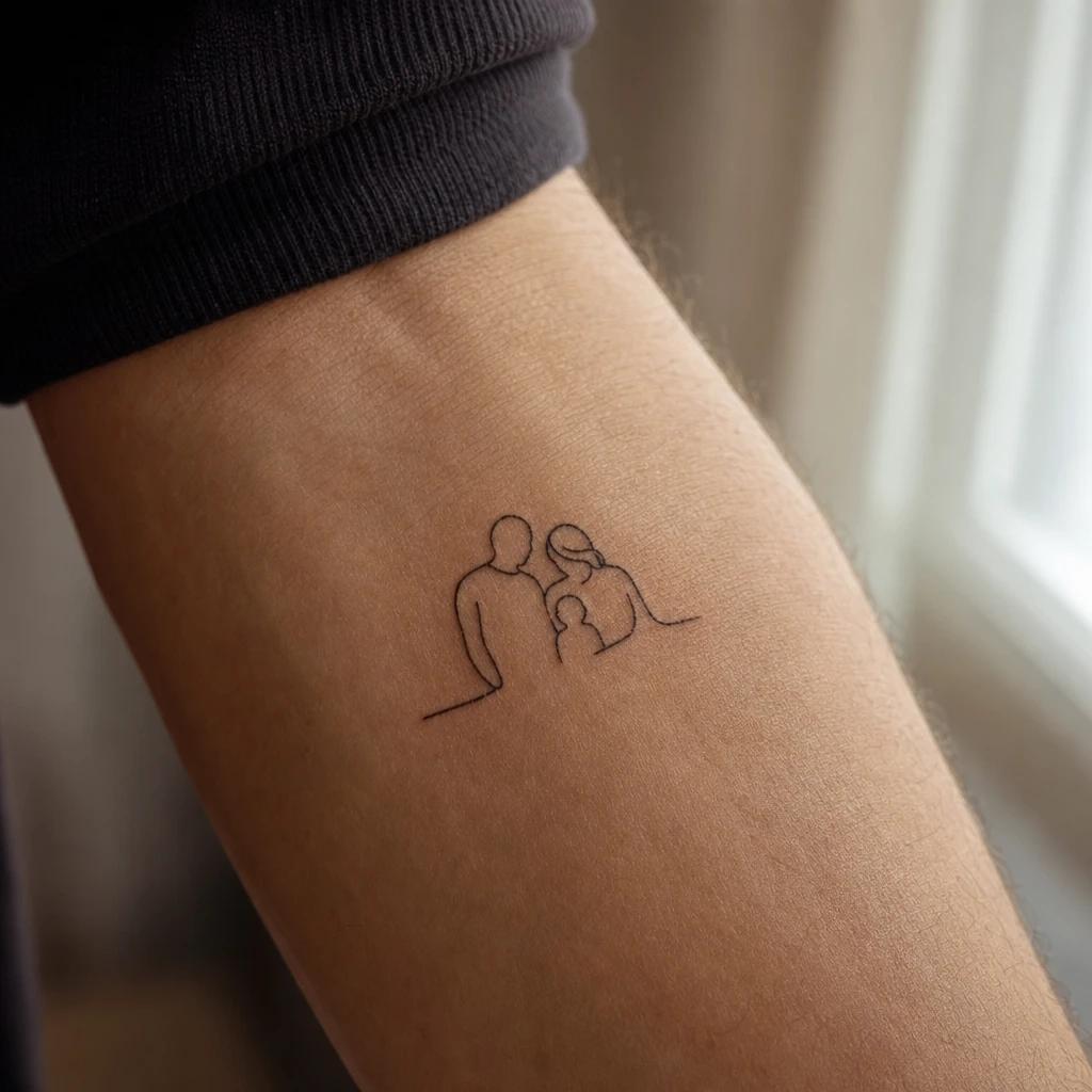 family tattoo minimalist 'family' word, realistic photo on skin