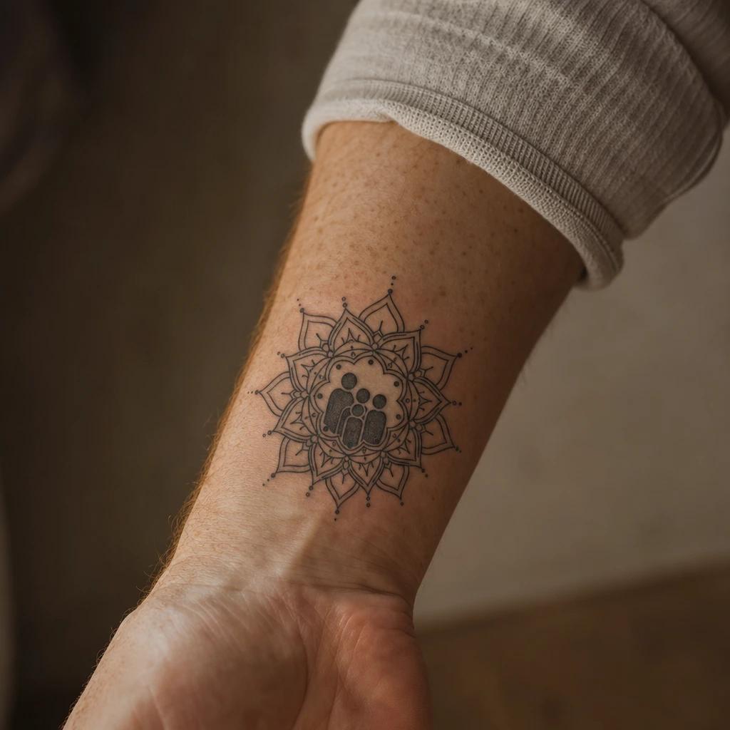 family tattoo family mandala, realistic photo on skin