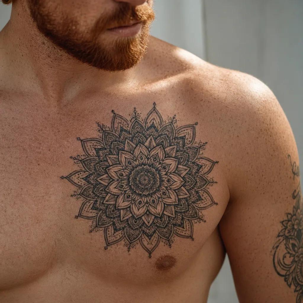 family men tattoo ornamental family mandala, realistic photo on skin