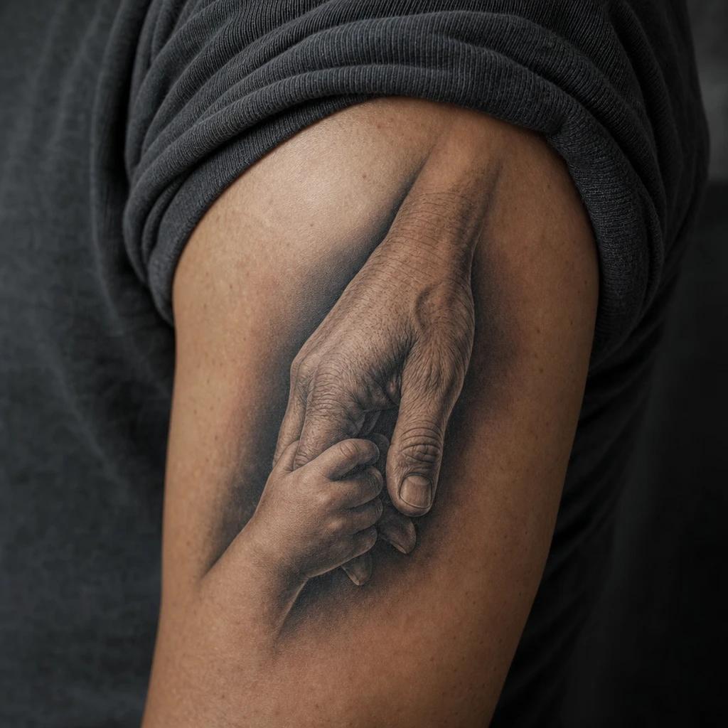 father and daughter-tattoo realistic hands