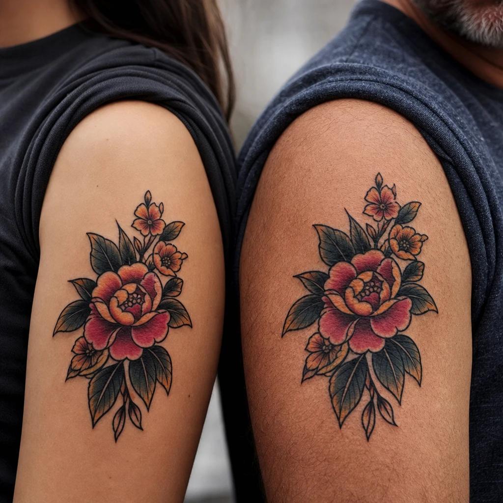 father and daughter-tattoo neo-traditional flowers