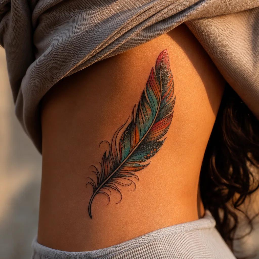 feather-tattoo colorful neo-traditional feather