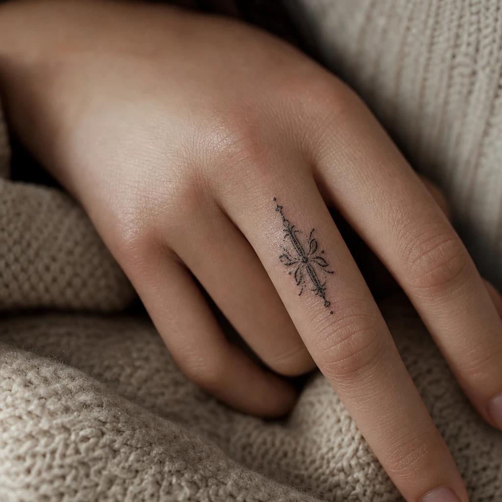 women's finger tattoo short knuckle word, realistic photo on skin