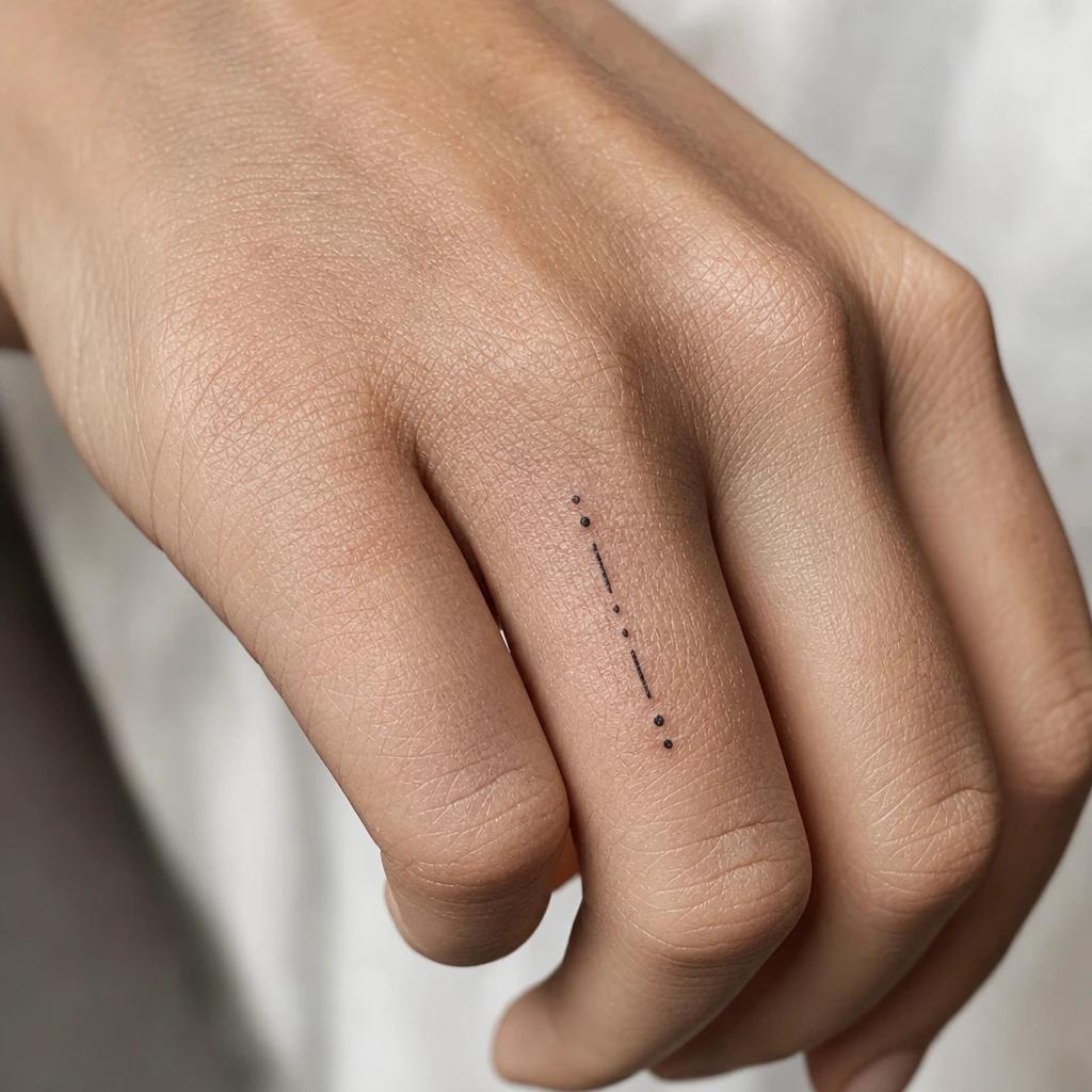 women's finger tattoo dots and dashes, realistic photo on skin