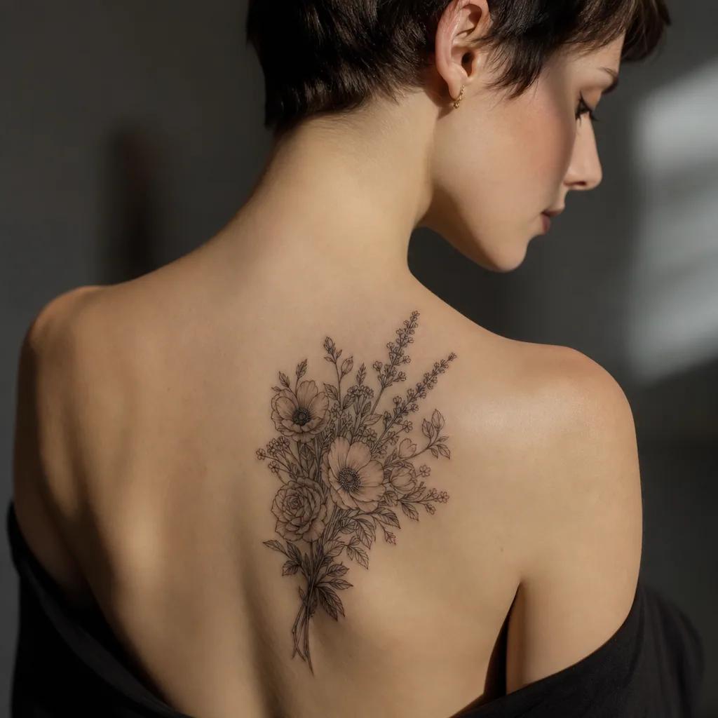 idée tatouage fleur bouquet floral compose