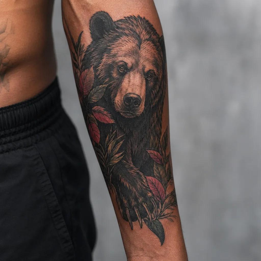 men's forearm tattoo geometric compass, realistic photo on skin
