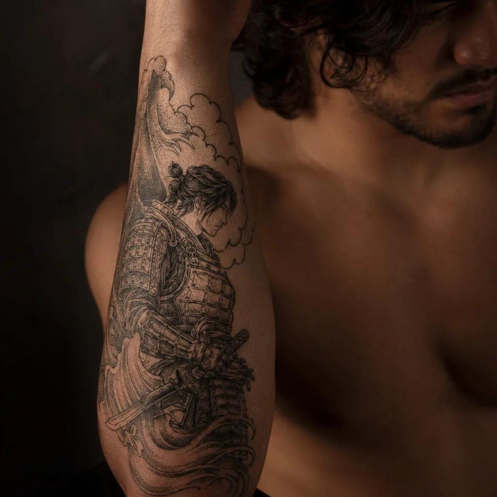 men's forearm tattoo realistic lion, realistic photo on skin