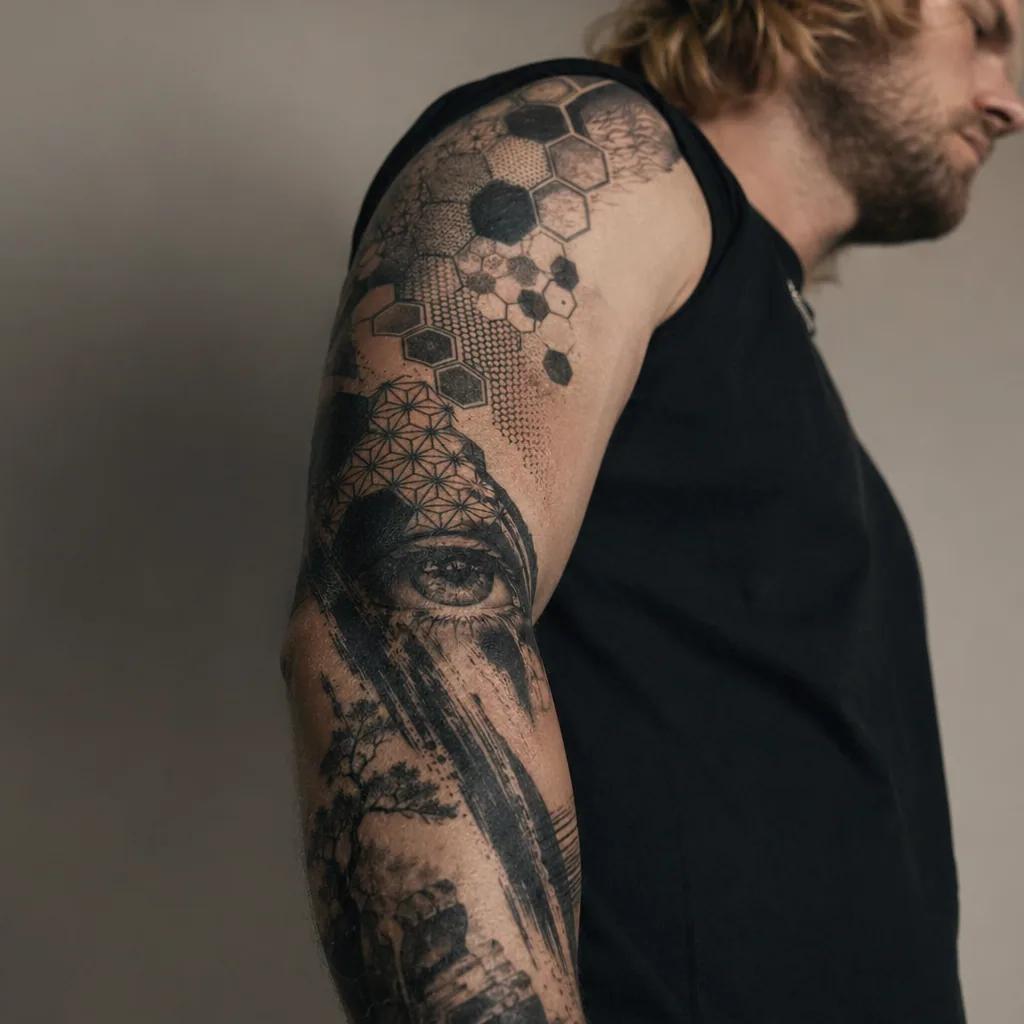 men's forearm tattoo idea, photo on skin