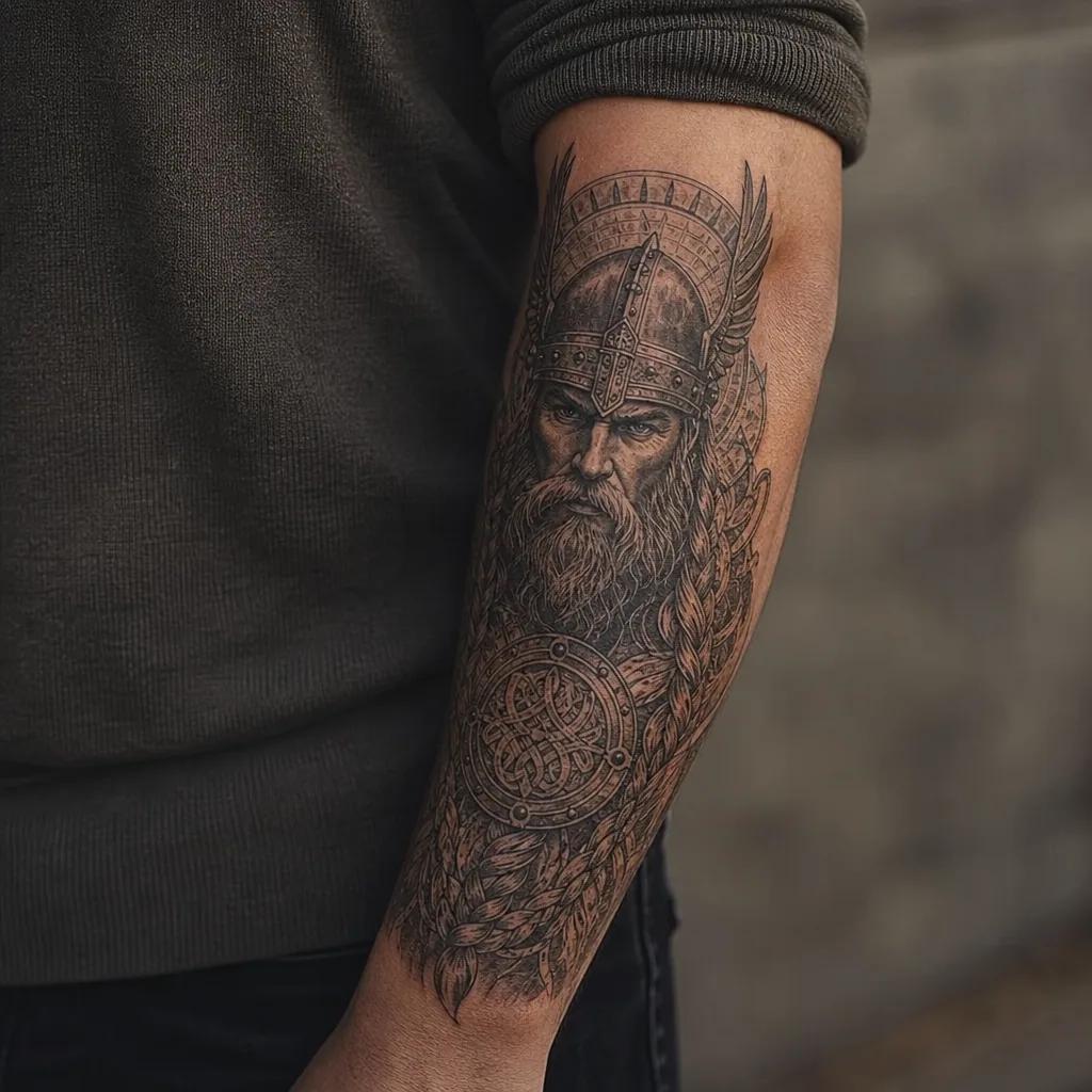 men's forearm tattoo premium viking, realistic photo on skin