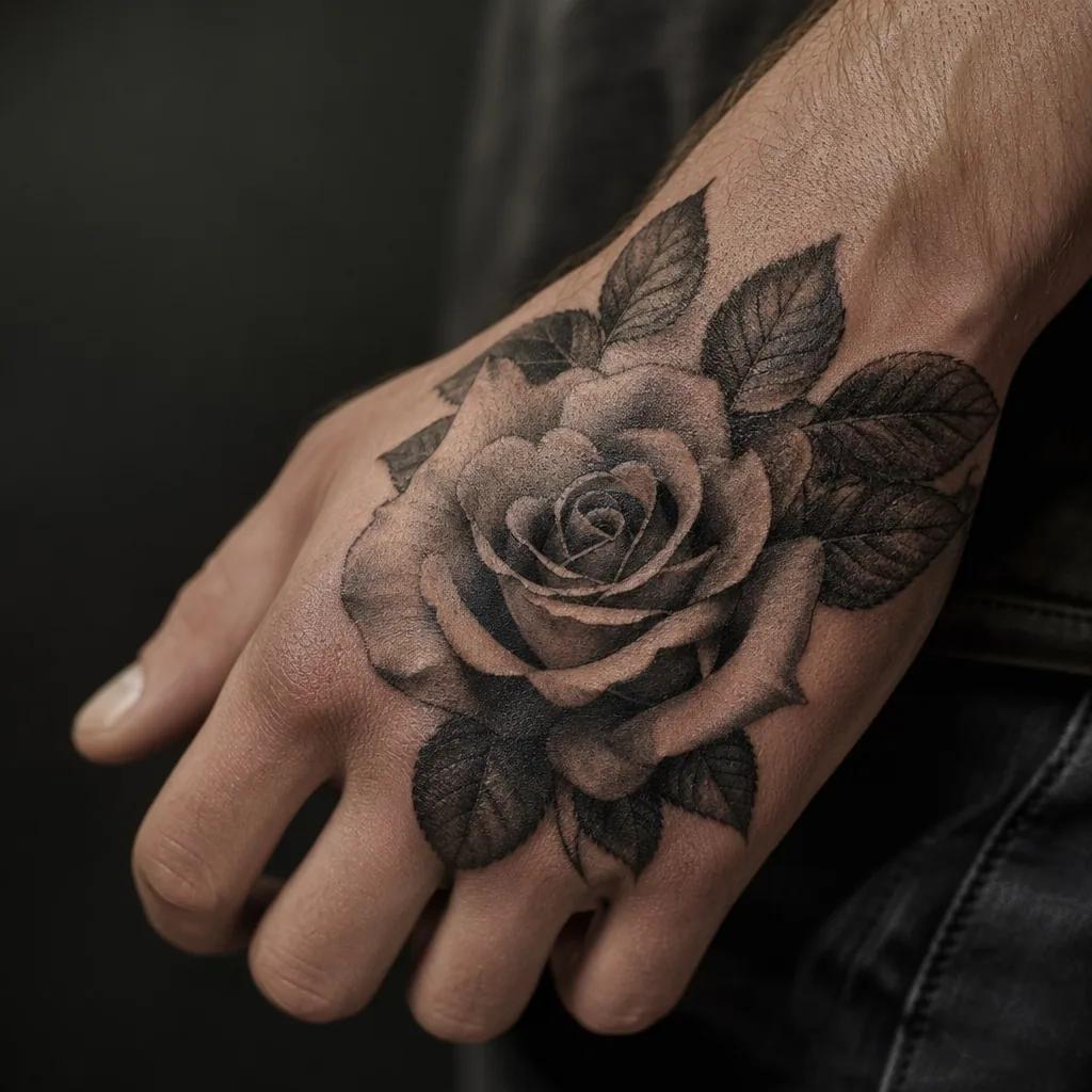 hand-tattoo realistic rose hand