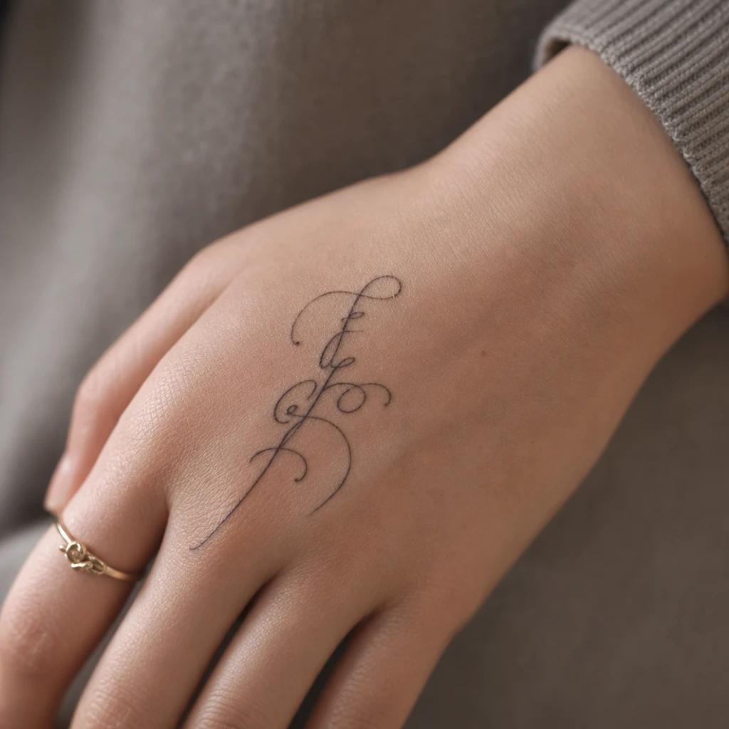 women's hand tattoo poetic lettering, realistic photo on skin