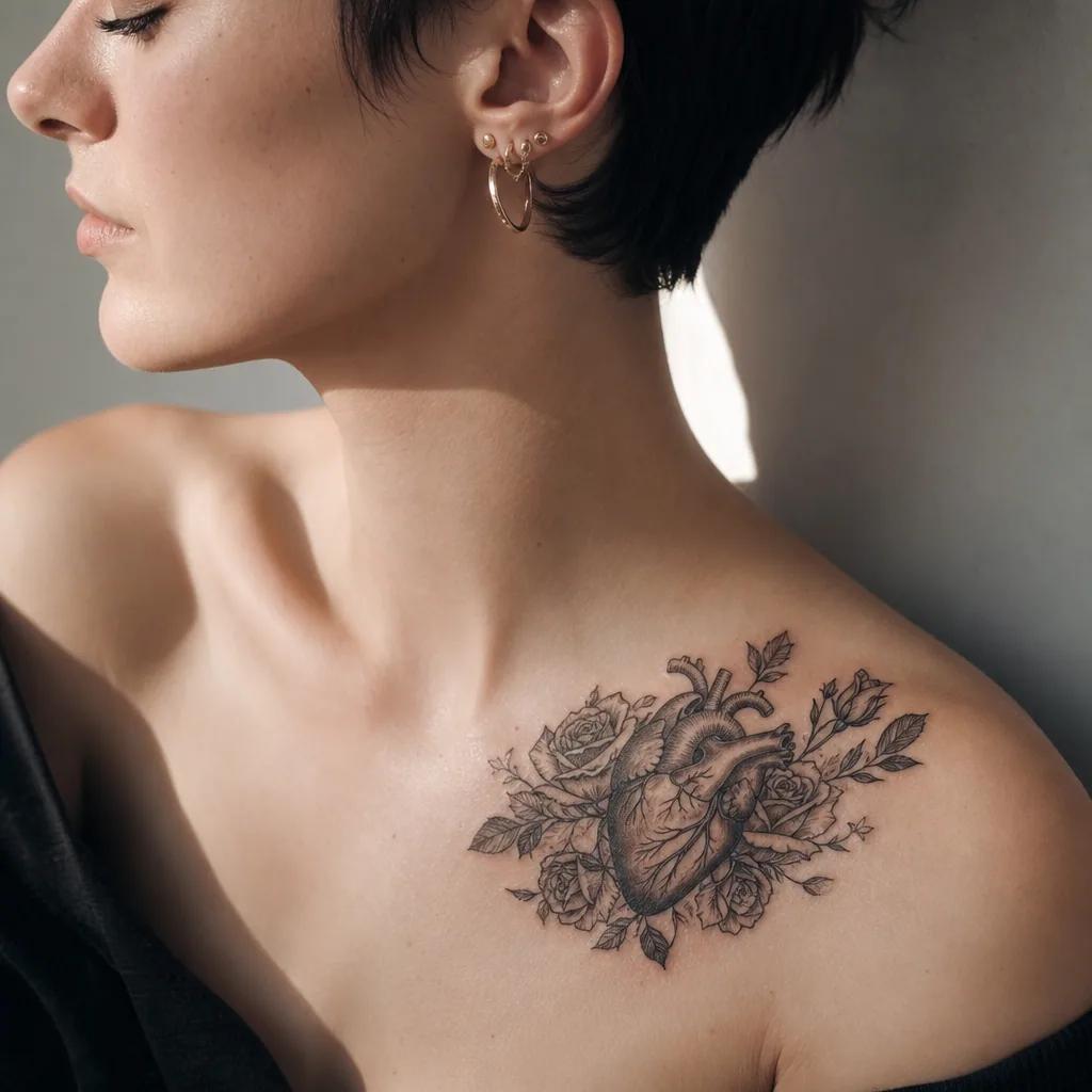 heart-tattoo heart framed by roses