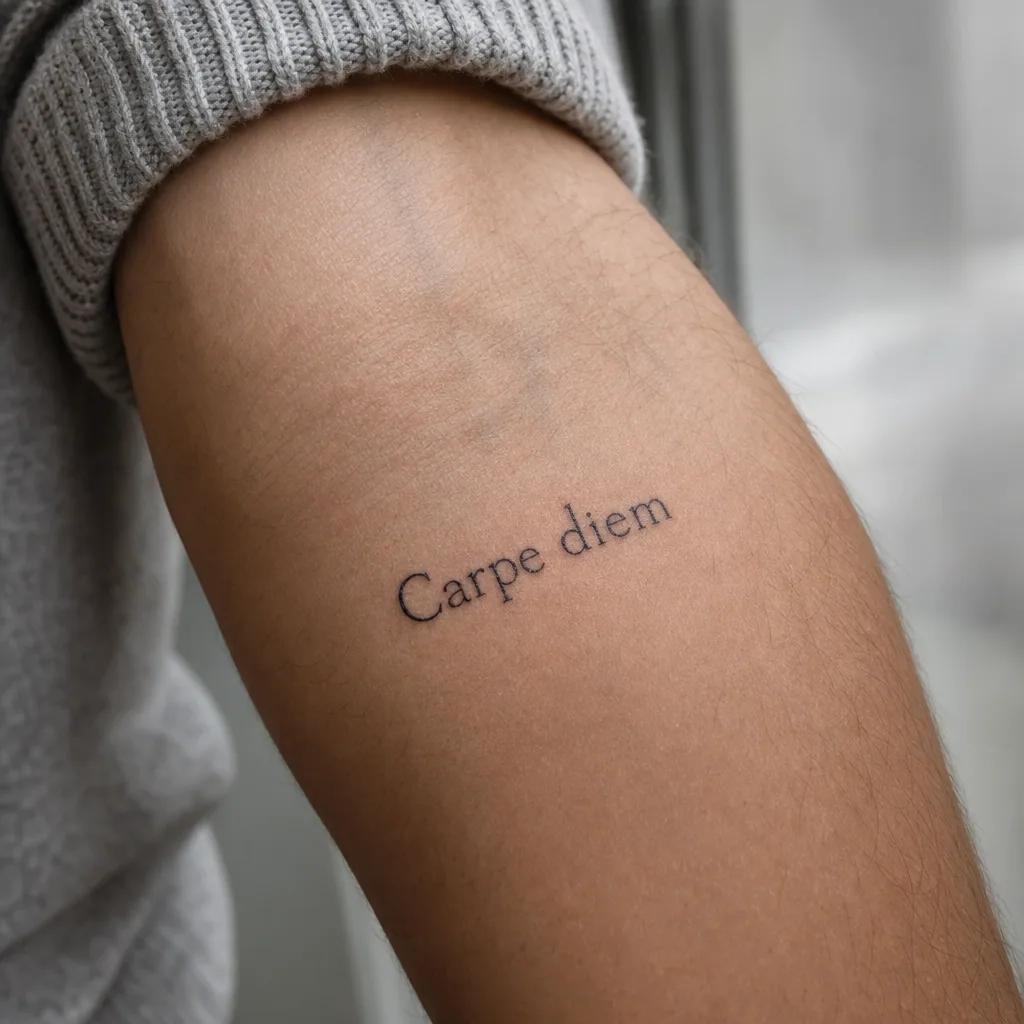 lettering tattoo minimalist single-line lettering, realistic photo on skin