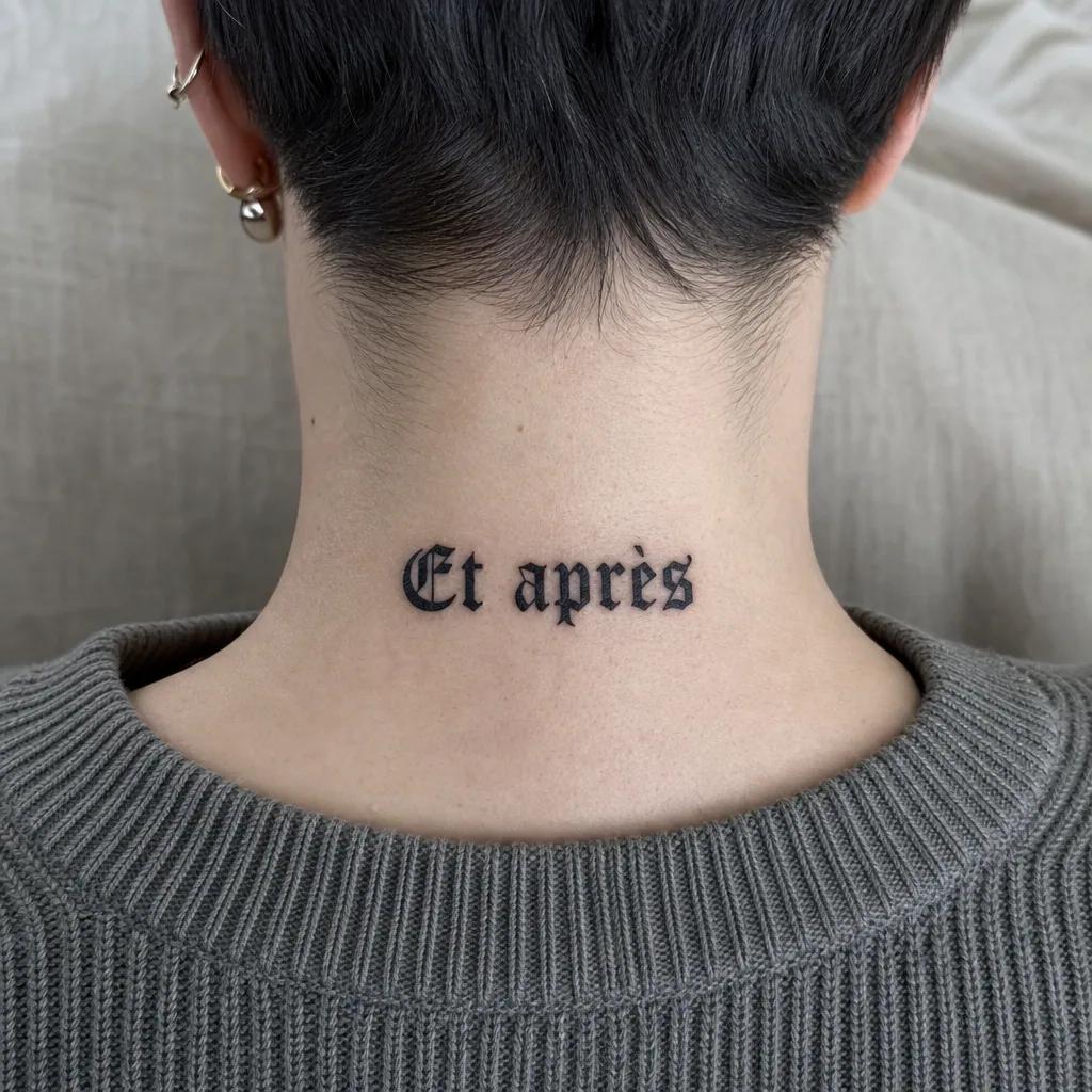 lettering tattoo gothic blackletter lettering, realistic photo on skin